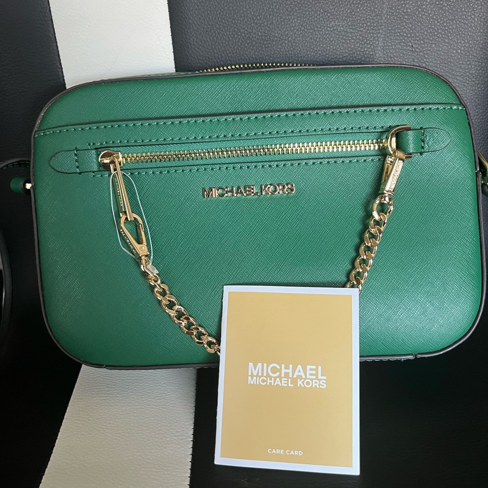 Michael Kors Emerald Crossbody Bag with Gold Accents
